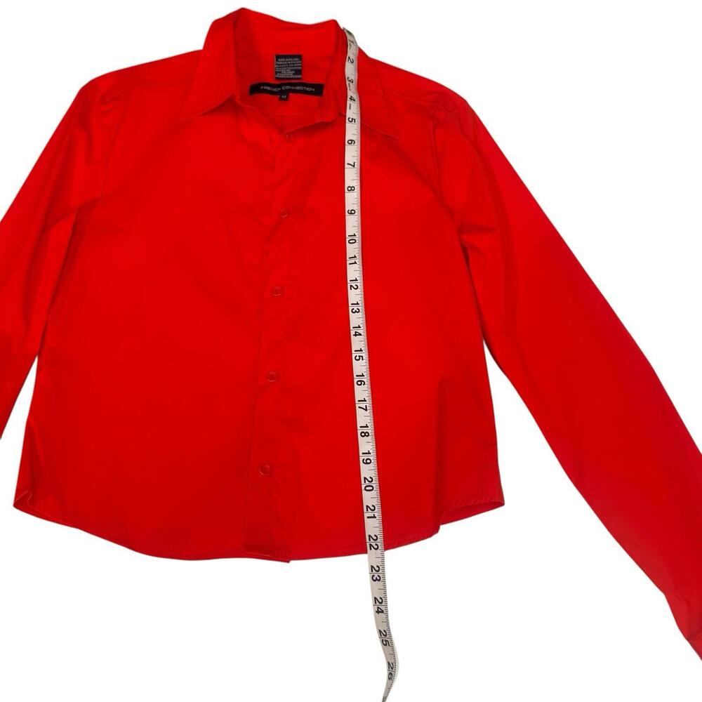 French Connection Red Button Down Blouse Womens M Fitted Stretch Office - Picture 3 of 6